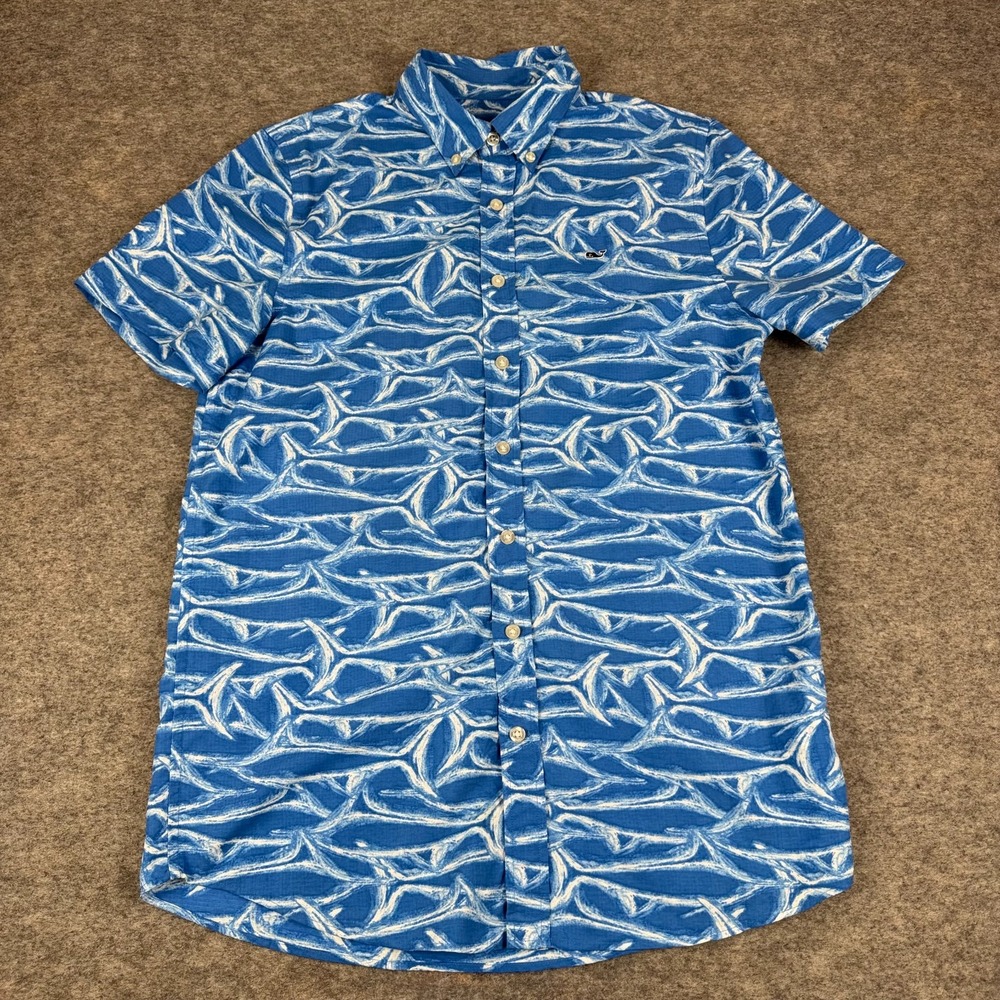 Vineyard Vines Brushed Marlin Performance Button Down Whale Shirt Boys XL 18